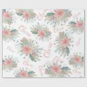 Papier Cadeau Aquarelle rose pâle florale Baby Girl Name script (Plat)