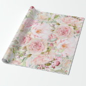 Papier Cadeau Aquarelle rose pâle Rose Floral (Déroulé)
