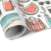 Papier Cadeau Aquarelle rose pastèque Conception des fruits d'ét (Coin rond)