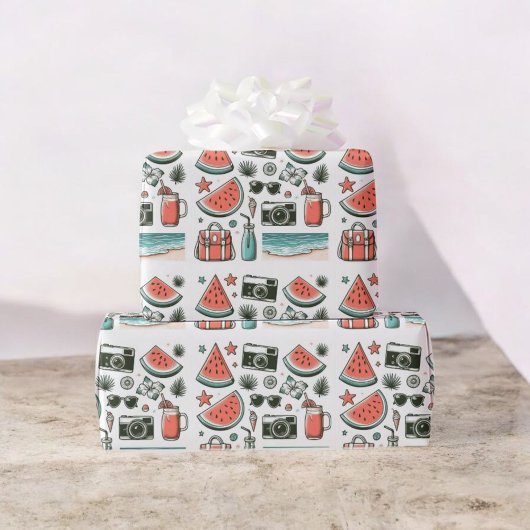 Papier Cadeau Aquarelle rose pastèque Conception des fruits d'ét