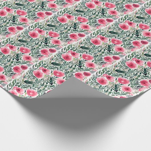 Papier Cadeau Aquarelle rose roses et rayures blanches motif (Coin)