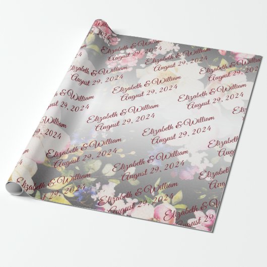 Papier Cadeau Aquarelle rose Roses jaunes, noir flou, Mariage (Déroulé)