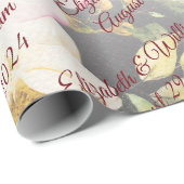 Papier Cadeau Aquarelle rose Roses jaunes, noir flou, Mariage (Coin rond)