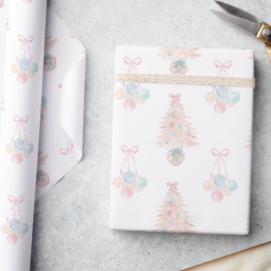 Papier Cadeau Aquarelle rose sapin de Noël Grille millénaire