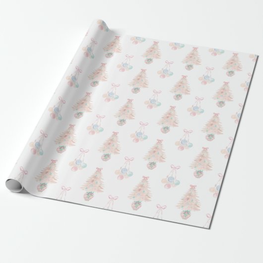 Papier Cadeau Aquarelle rose sapin de Noël Grille millénaire (Déroulé)