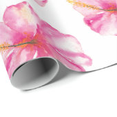 Papier Cadeau Aquarelle rose Tropical Hibiscus Flower (Coin rond)