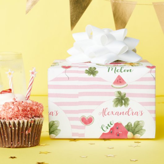 Papier Cadeau Aquarelle rose un dans un Melon fille premier anni (Fête d'anniversaire)