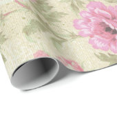 Papier Cadeau Aquarelle rose vintage Floral botanique (Coin rond)