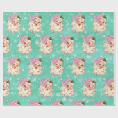 Papier Cadeau Aquarelle rose vintage Père Noël Retro (Plat)