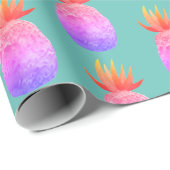 Papier Cadeau Aquarelle rose violet à ananas tropical (Coin rond)