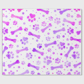 Papier Cadeau Aquarelle rose violet Empreintes de pattes Anniver (Plat)