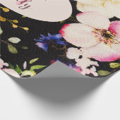 Papier Cadeau Aquarelle Roses rose et jaune sur Noir, Anniversai (Coin)