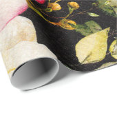 Papier Cadeau Aquarelle Roses rose et jaune sur Noir, Anniversai (Coin rond)