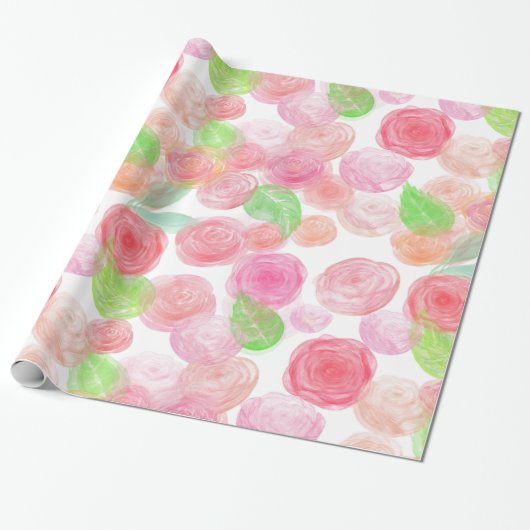 Papier Cadeau Aquarelle Roses roses (Déroulé)
