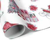 Papier Cadeau Aquarelle Rouge, Arbre de Noël, Emballages (Coin rond)