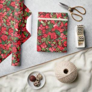 Papier Cadeau Aquarelle rouge de Noël motif foncé