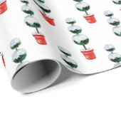 Papier Cadeau Aquarelle Rouge et vert Topiaire de Noël (Coin rond)