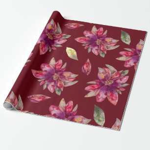 Papier Cadeau Aquarelle rouge Festif Poinsettias