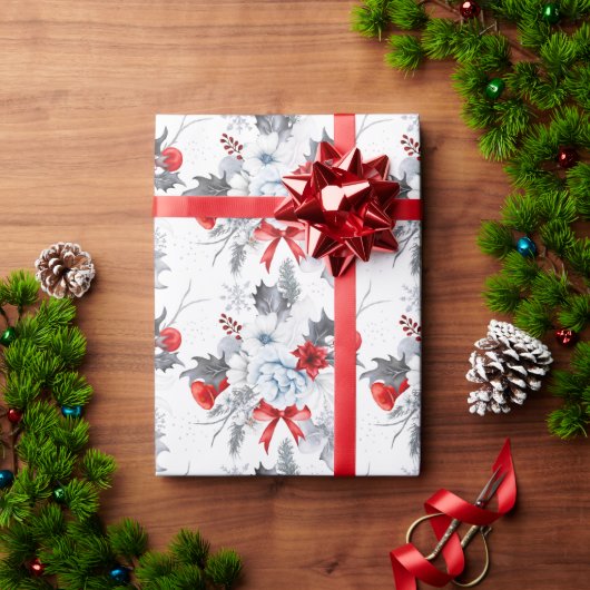 Papier Cadeau Aquarelle rouge glace bleu Motif de Noël (Cadeau de vacances)