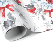 Papier Cadeau Aquarelle rouge glace bleu Motif de Noël (Coin rond)