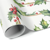 Papier Cadeau Aquarelle Rouge Holly Berry (Coin rond)