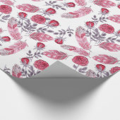 Papier Cadeau Aquarelle rouge roses fleurs plumes blanc (Coin)
