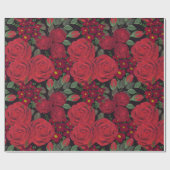 Papier Cadeau Aquarelle rouge roses sur le noir, (Plat)