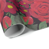 Papier Cadeau Aquarelle rouge roses sur le noir, (Coin rond)