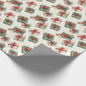 Papier Cadeau Aquarelle rouge vert blanc présente (Coin)