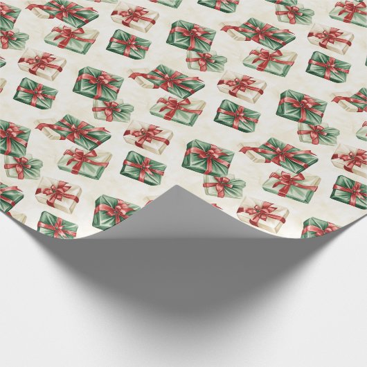 Papier Cadeau Aquarelle rouge vert blanc présente (Coin)