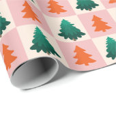 Papier Cadeau Aquarelle rouge vert Joyeux sapin de Noël motif (Coin rond)