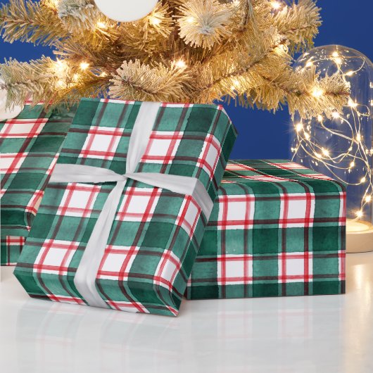 Papier Cadeau Aquarelle Rouge Vert Plaid Noël (Vacances)