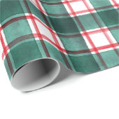 Papier Cadeau Aquarelle Rouge Vert Plaid Noël (Coin rond)
