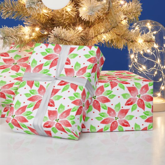 Papier Cadeau Aquarelle rouge vert Poinsettia Motif Wrapper P (Vacances)