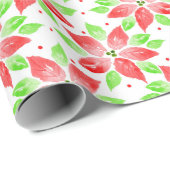 Papier Cadeau Aquarelle rouge vert Poinsettia Motif Wrapper P (Coin rond)