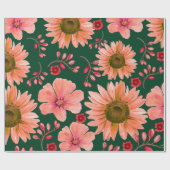 Papier Cadeau Aquarelle rouge verte Florale (Plat)