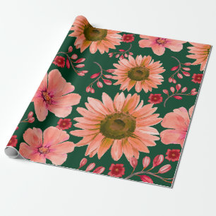 Papier Cadeau Aquarelle rouge verte Florale