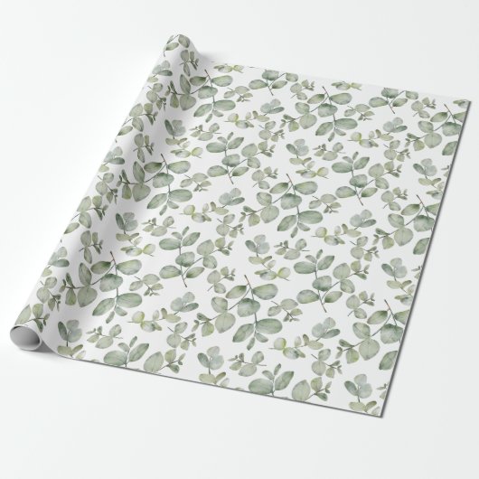Papier Cadeau Aquarelle Russe Sage Green Eucalyputus (Déroulé)