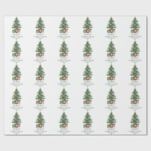 Papier Cadeau Aquarelle rustique Arbre de Noël non photo