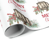 Papier Cadeau Aquarelle rustique Berries à pin de Noël (Coin rond)