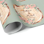 Papier Cadeau Aquarelle rustique Bois Slice Sage Vert (Coin rond)