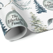 Papier Cadeau Aquarelle rustique Cheval d'hiver Nom personnalisé (Coin rond)