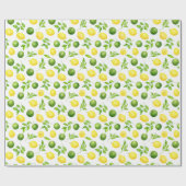 Papier Cadeau Aquarelle rustique Citrons Limes & Motif de verdur (Plat)