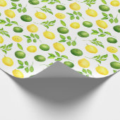 Papier Cadeau Aquarelle rustique Citrons Limes & Motif de verdur (Coin)