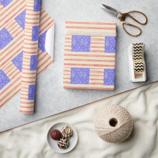 Papier Cadeau Aquarelle rustique États-Unis drapeau américain mo (Artisanat)