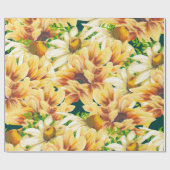 Papier Cadeau Aquarelle rustique Tournesol jaune et vert (Plat)