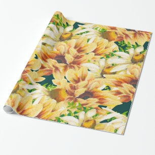 Papier Cadeau Aquarelle rustique Tournesol jaune et vert