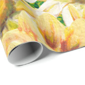 Papier Cadeau Aquarelle rustique Tournesol jaune et vert (Coin rond)