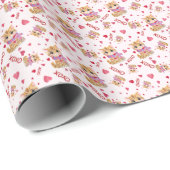 Papier Cadeau Aquarelle Saint Valentin Kitty XOXO Motif (Coin rond)