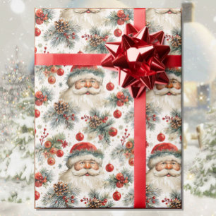 Papier Cadeau Aquarelle Santa Claus Noël Pays Cottage